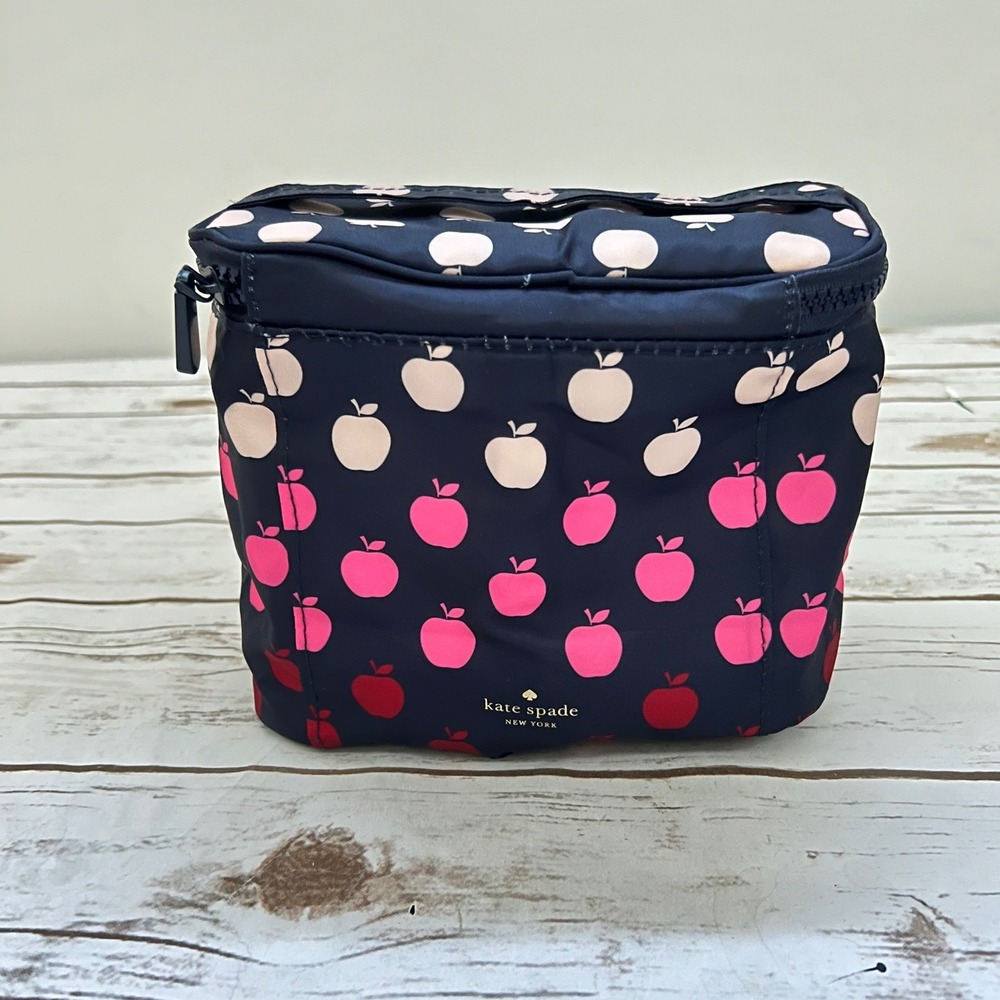 Kate Spade Insulated Lunch Bag Navy Blue Pink Apple Print Small OS